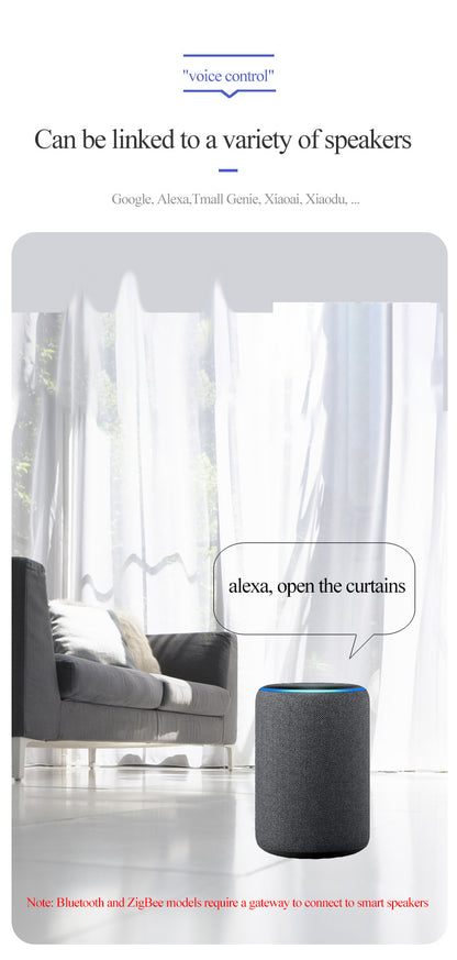 The Smart Curtain Actuator is compatible with Tuya and supports Zigbee 3.0 for voice remote control.